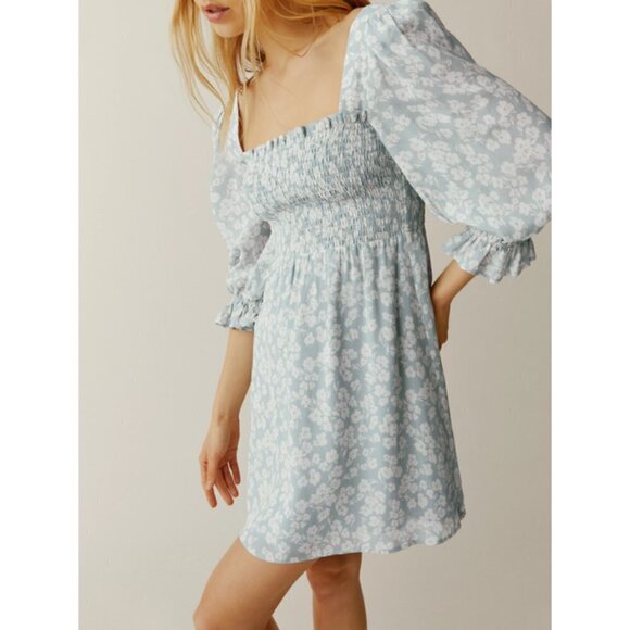 💕REFORMATION💕 Zaria Mini Dress ~ Sofie Light Blue Floral Print Medium M - Picture 3 of 16